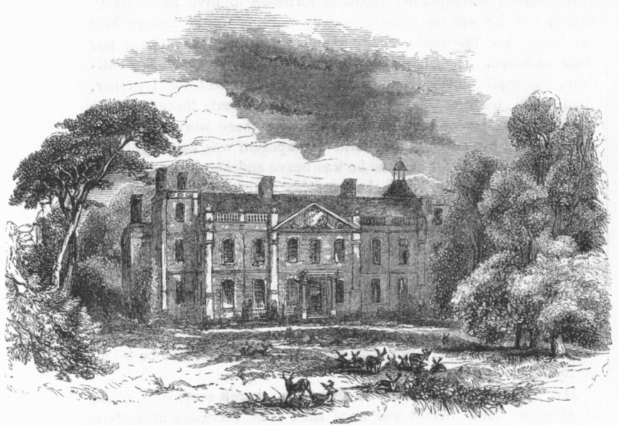 ESSEX. Hill Hall, Essex 1845 old antique vintage print picture