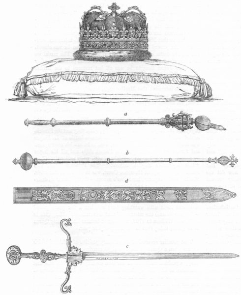 Associate Product SCOTLAND. Regalia of; Sceptres; Sword State; Scabbard 1845 old antique print