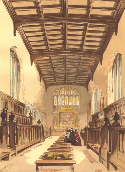 CAMBS. St John's College Chapel, Cambridge 1845 old antique print picture