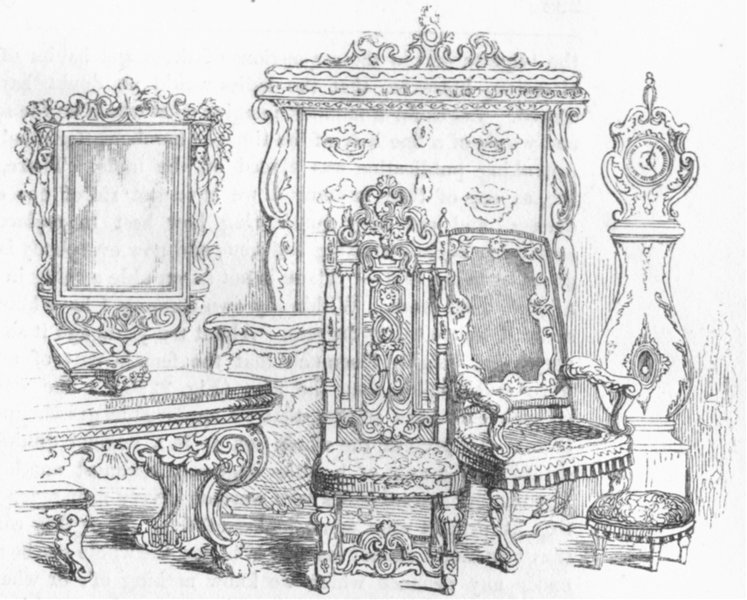SITTING-ROOM FURNITURE. Time of William III 1845 old antique print picture