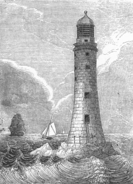 Associate Product DEVON. East side of Eddystone Lighthouse 1845 old antique print picture
