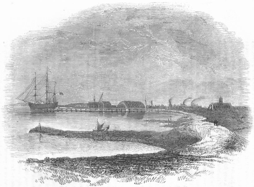 SHEERNESS. docks & 1st-rate Man-of-Warlying, pier 1845 old antique print