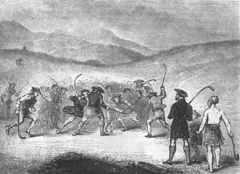 SPORTS. Game of Shinty 1845 old antique vintage print picture