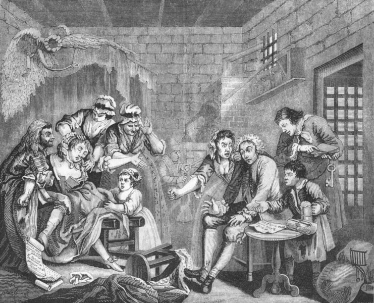 HOGARTH. The Rake's Progress The Gaol 1845 old antique vintage print picture