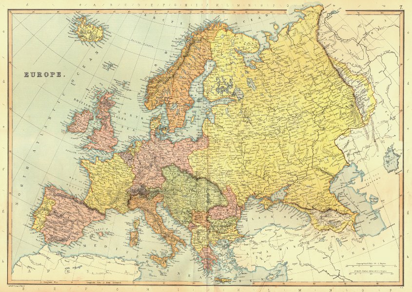EUROPE POLITICAL. Shows independent Georgia. Austria-Hungary. BLACKIE 1893 map