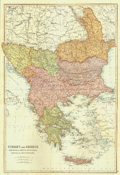 BALKANS. Turkey in Europe. Eastern Roumelia Wallachia Greece. BLACKIE 1893 map