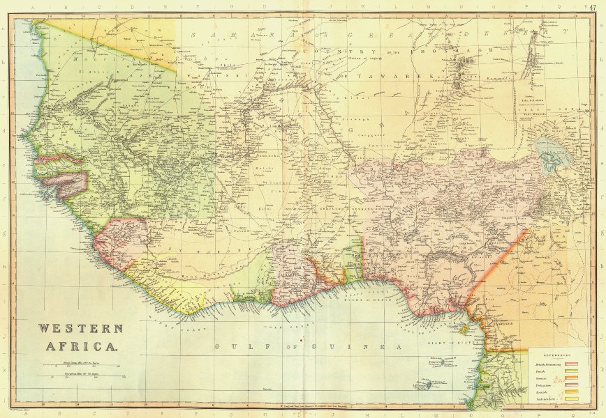 COLONIAL WEST AFRICA. Nigeria Ghana Togo Benin. BLACKIE 1893 old antique map