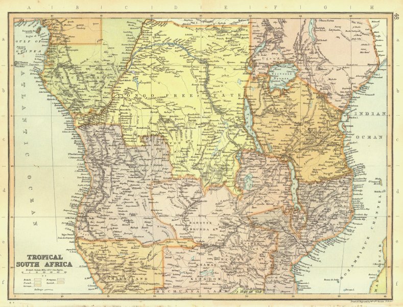 CENTRAL AFRICA. Angola Zambia Congo Uganda Tanzania. BLACKIE 1893 old map
