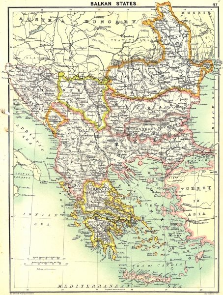 MAPS. Balkan States 1900 old antique vintage plan chart