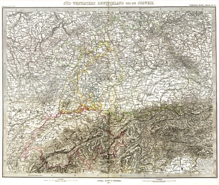 Associate Product GERMANY. Sud-Westliches Deutschland Schweiz 1879 old antique map plan chart
