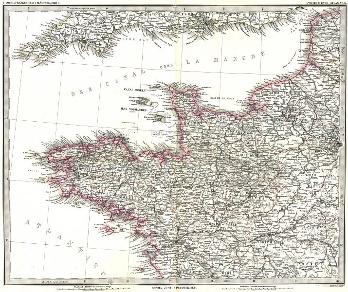 FRANCE. FRANKREICH NW Britanny 1879 old antique vintage map plan chart