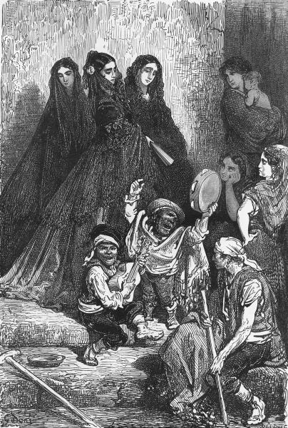 Associate Product SPAIN. Ladies of Granada listening to Itinerant dwarf musicians 1881 old print