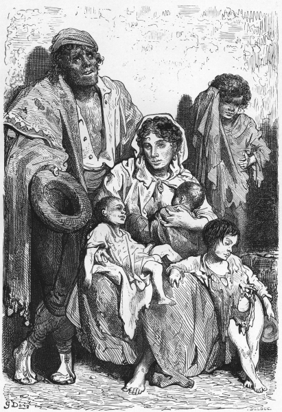 SPAIN. A family of Mendicants 1881 old antique vintage print picture