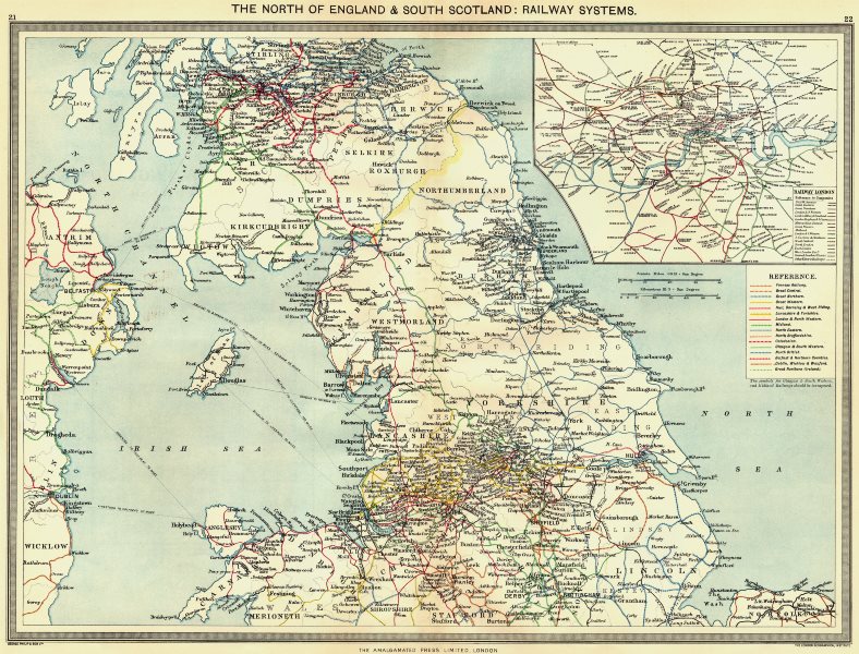 Uk. North Of England & South Scotland. Railway Systems; Map London 1907