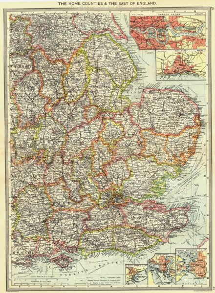 Associate Product ENGLAND EAST. London Docks; Hull; Dover; Southampton; Portsmouth 1907 old map
