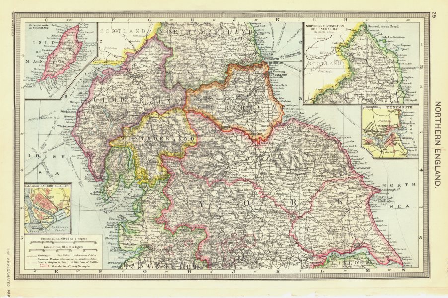 Associate Product ENGLAND. Northern; map of Isle man; Continuation; Barrow; Tynemouth 1907