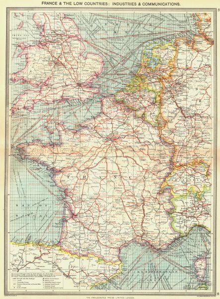 Associate Product FRANCE. & low countries. Industries & communications 1907 old antique map