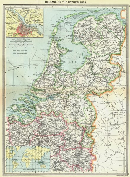 Associate Product NETHERLANDS. maps of Amsterdam; Dutch Possessions 1907 old antique chart