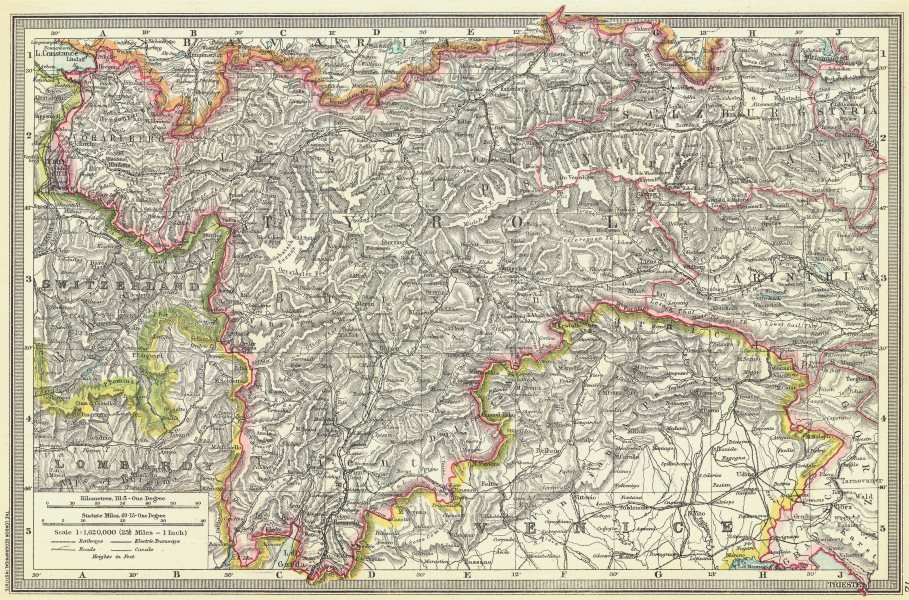 AUSTRIA The Austrian Tyrol 1907 Old Antique Vintage Map Plan Chart   P 7 002483a 