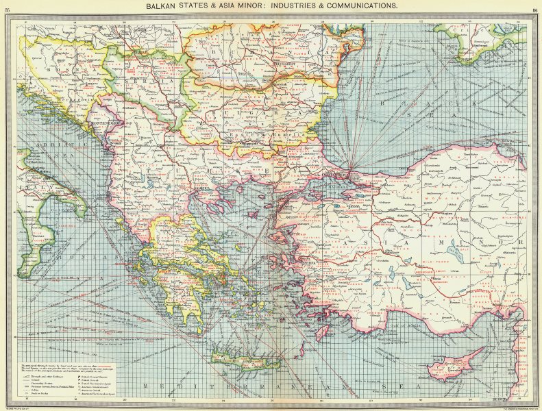 Associate Product TURKEY. Balkan States & Asia Minor. Industries & Communications 1907 old map