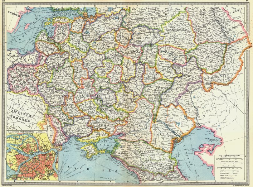 RUSSIA. Central & south; map of St Petersburg 1907 old antique plan chart