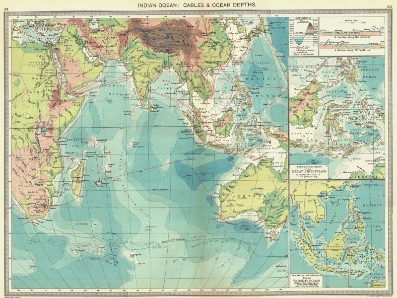 Associate Product INDIAN OCEAN. Cables & depths; Malay Archipelago 1907 old antique map chart