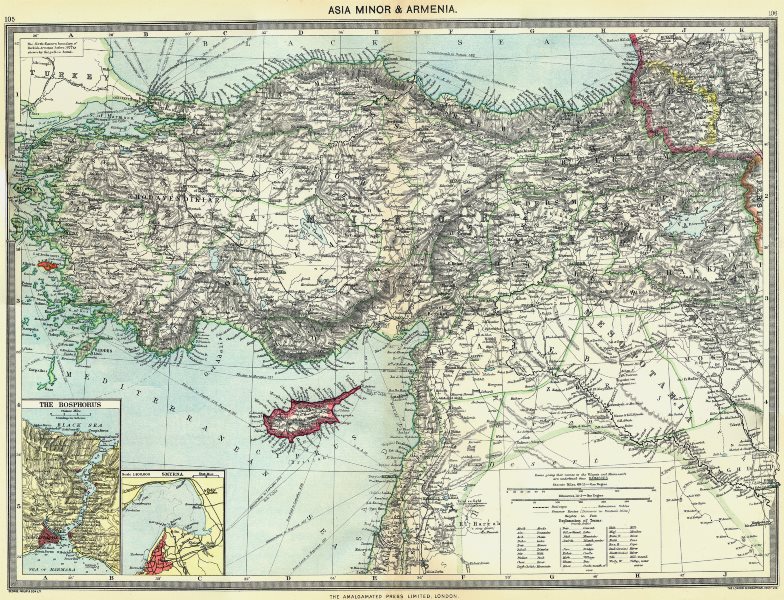 TURKEY. Asia Minor & Armenia; maps of Bosphorus; Smyrna 1907 old antique