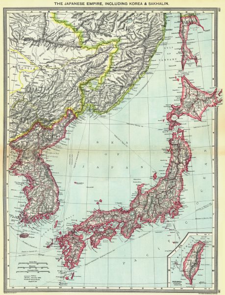 Associate Product JAPAN. Japanese Empire, including Korea & Sakhalin; map of Formosa Taiwan 1907