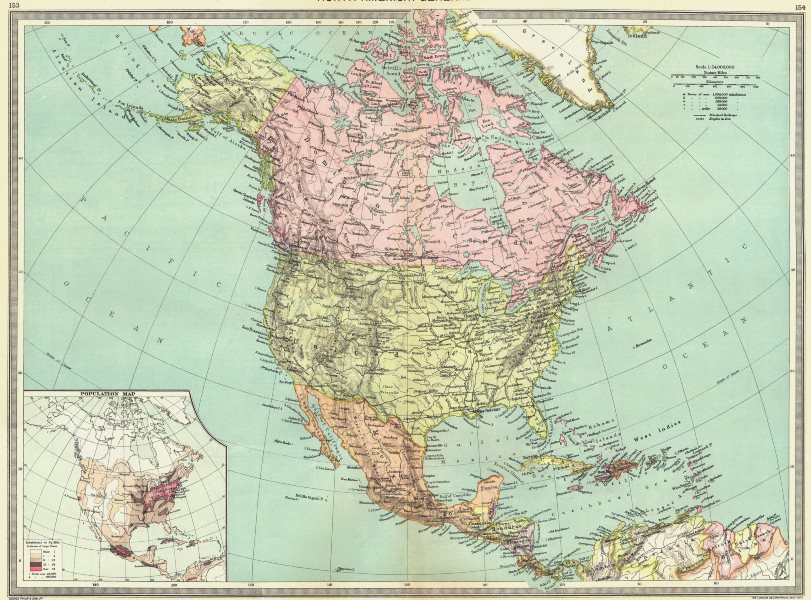 Associate Product NORTH AMERICA. map of population 1907 old antique vintage plan chart