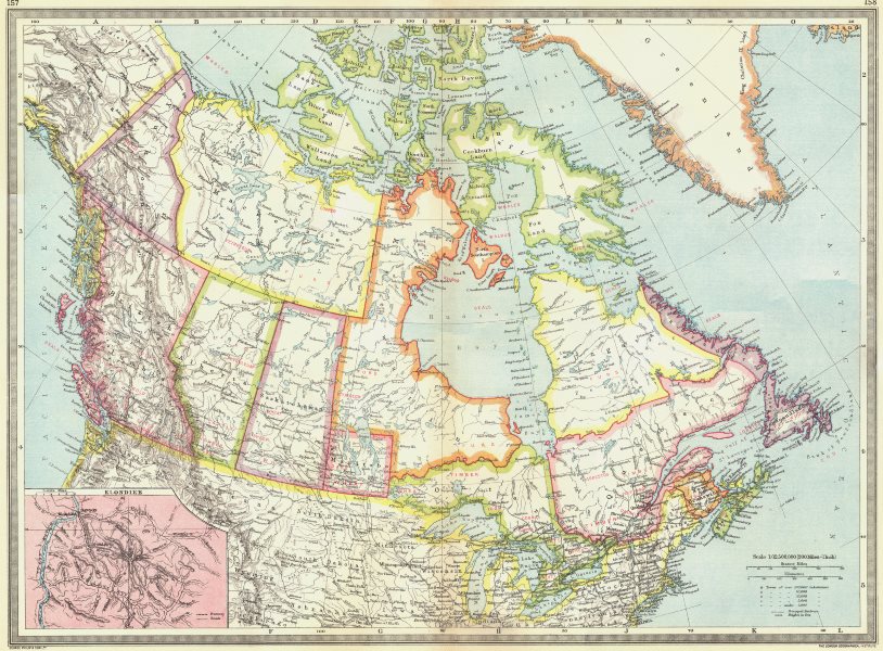 CANADA. Dominion of & Newfoundland; map Klondike 1907 old antique chart ...