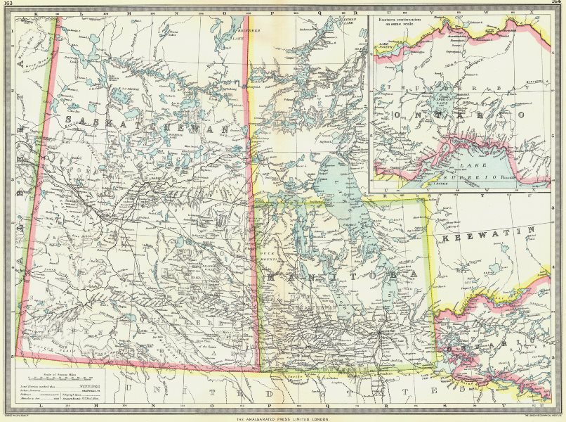 CANADA. Central including Manitoba & Saskatchewan; Eastern Ontario 1907 map