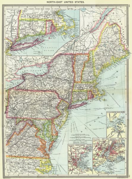 Associate Product USA. North-east US; Coast New York-Boston; Hampton roads; Harbour 1907 old map