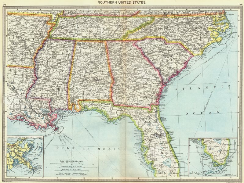 Map Of Southern Us Usa. Southern Us; Maps Of Mouths Mississippi; Florida 1907 Old Antique