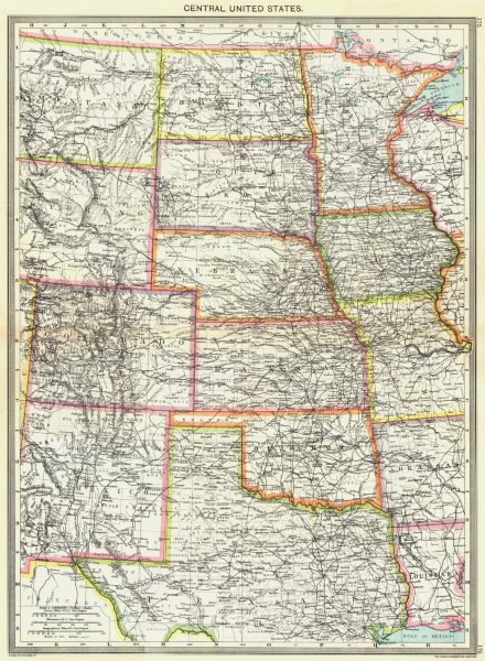 Associate Product USA. Central United States 1907 old antique vintage map plan chart