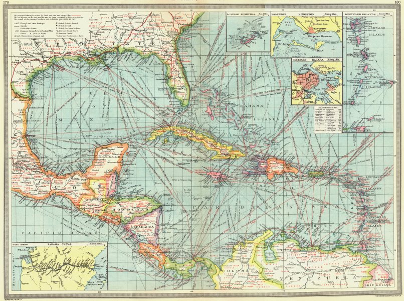 Associate Product CARIBBEAN CENTRAL AMERICA. Industry & Comms; Panama Canal; Bermuda 1907 map