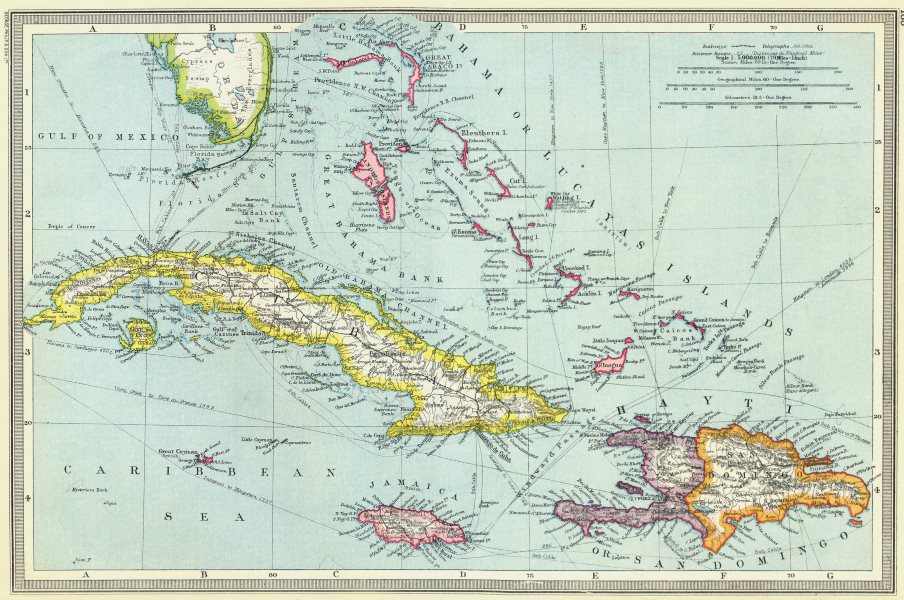 WEST INDIES. Greater Antilles. Cuba Hispaniola Bahamas 1907 old antique ...