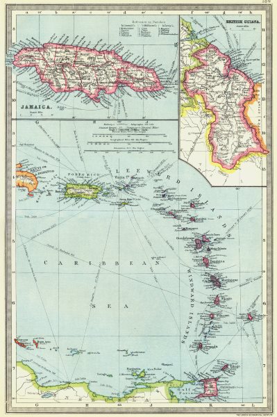 WEST INDIES. Lesser Antilles; maps of Jamaica; Guyana 1907 old antique