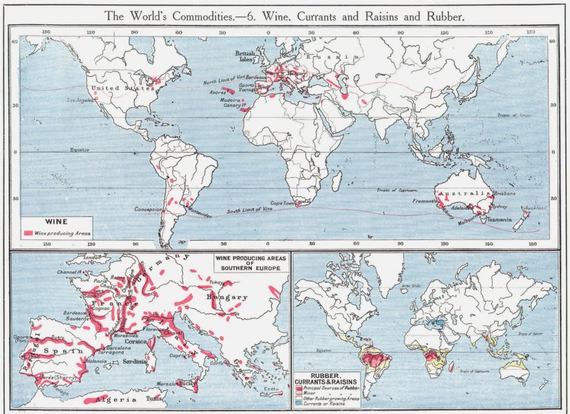 Associate Product WORLD. Wine Rubber Currants Raisins; viticulture Southern Europe 1907 old map