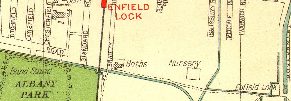 ENFIELD Lock Wash Highway; Waltham Cross Brimsdown Freezy Water 1937 old map