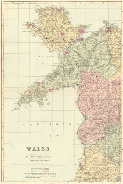 Associate Product WALES (North West). Anglesey Snowdonia Gwynedd. Antique map by GW BACON 1884