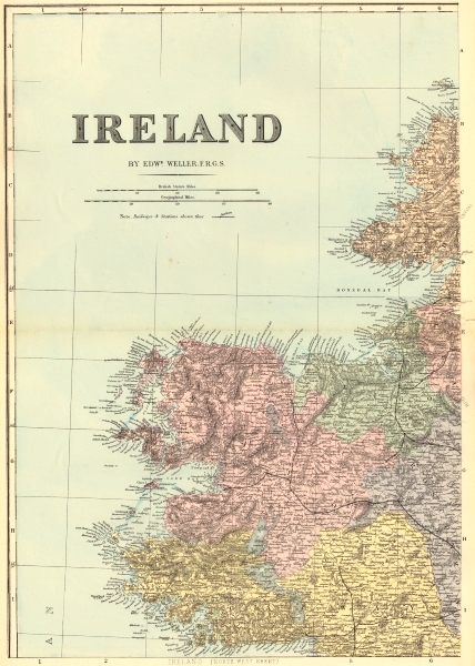 Associate Product IRELAND (North West). Connacht. Mayo Galway Sligo. Antique map by GW BACON 1884