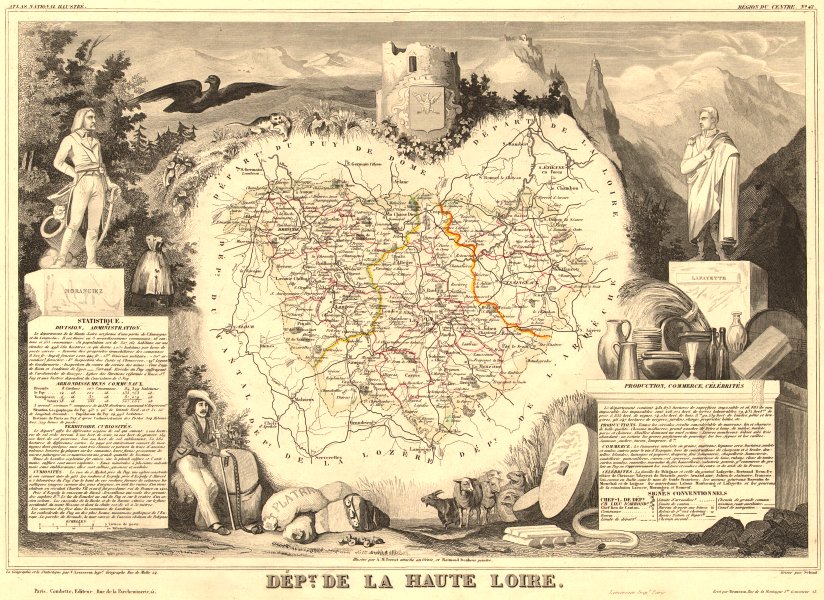 Associate Product Département de la HAUTE-LOIRE. Decorative antique map/carte. LEVASSEUR 1852