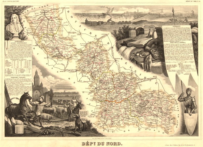 Associate Product Département du NORD. Decorative antique map/carte by Victor LEVASSEUR 1852