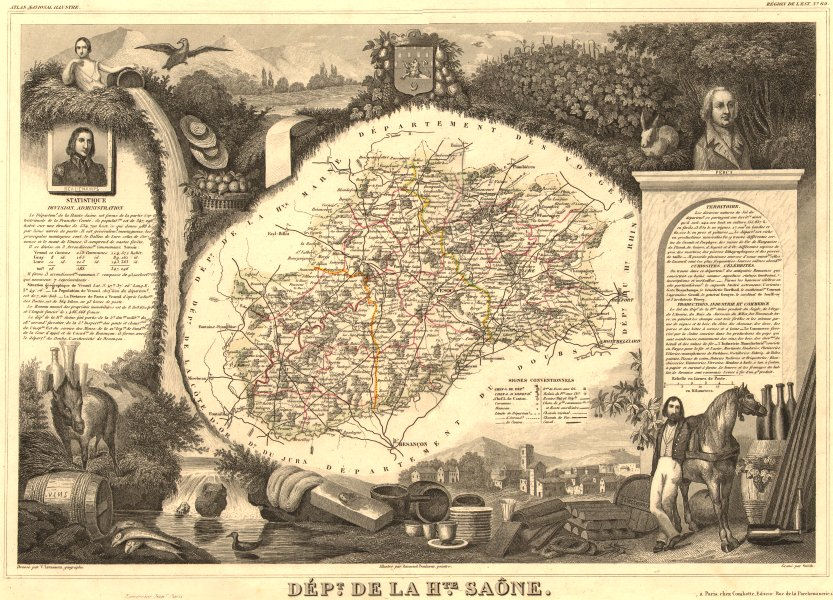 Associate Product Département de la HAUTE-SAÔNE. Decorative antique map/carte. LEVASSEUR 1852