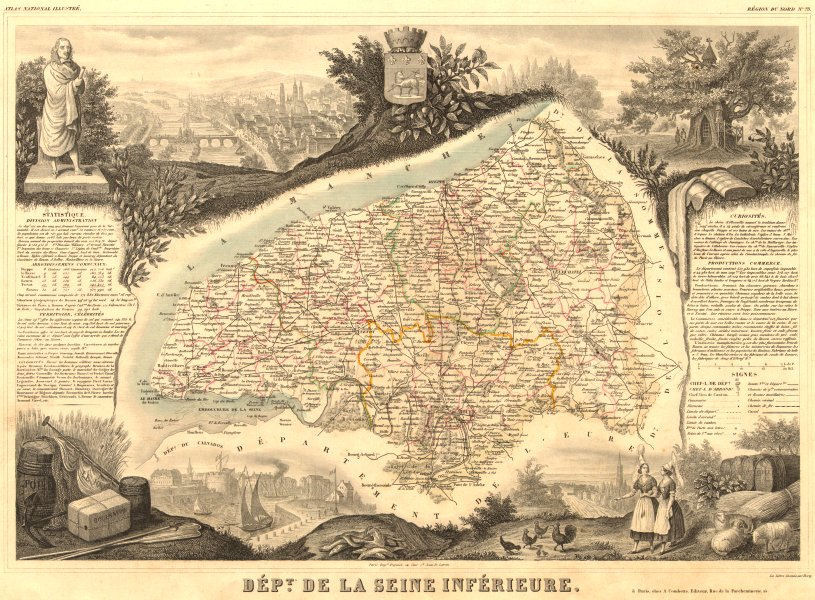 Associate Product Département de la SEINE-INFÉRIEURE. Seine-Maritime. LEVASSEUR 1852 old map
