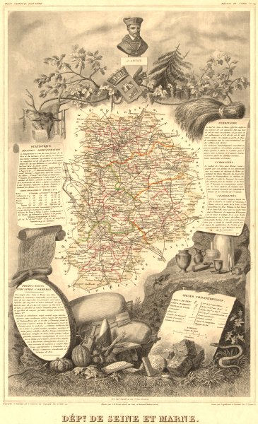 Associate Product Département de SEINE-ET-MARNE. Decorative antique map/carte. LEVASSEUR 1852
