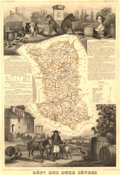 Associate Product Département des DEUX-SÈVRES. Decorative antique map/carte. LEVASSEUR 1852