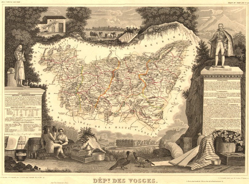 Associate Product Département des VOSGES. Decorative antique map/carte by Victor LEVASSEUR 1852