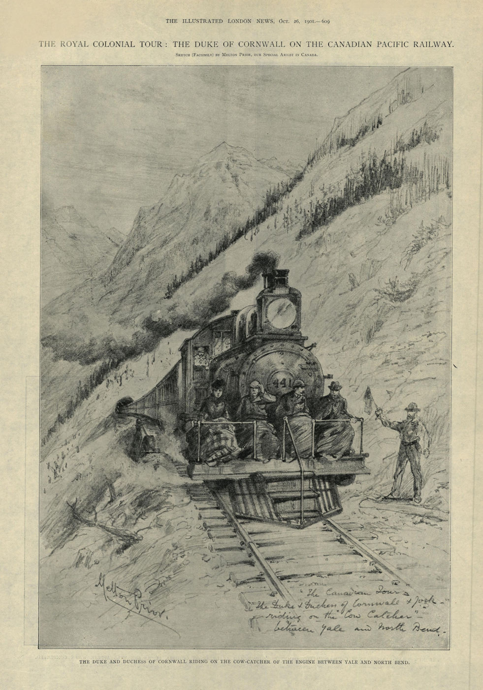 Associate Product Canadian Pacific Railway: The Duke riding a cow-catcher. Yale to North Bend 1901