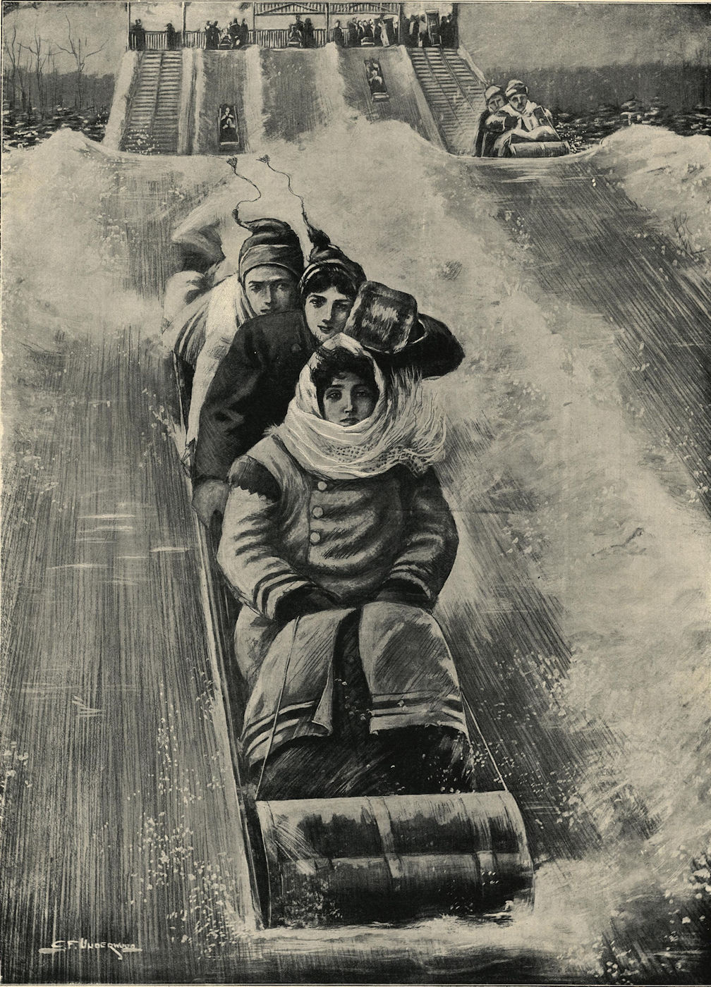 Associate Product Canadian winter sports: tobogganing at Montreal. Quebec 1901 antique ILN page